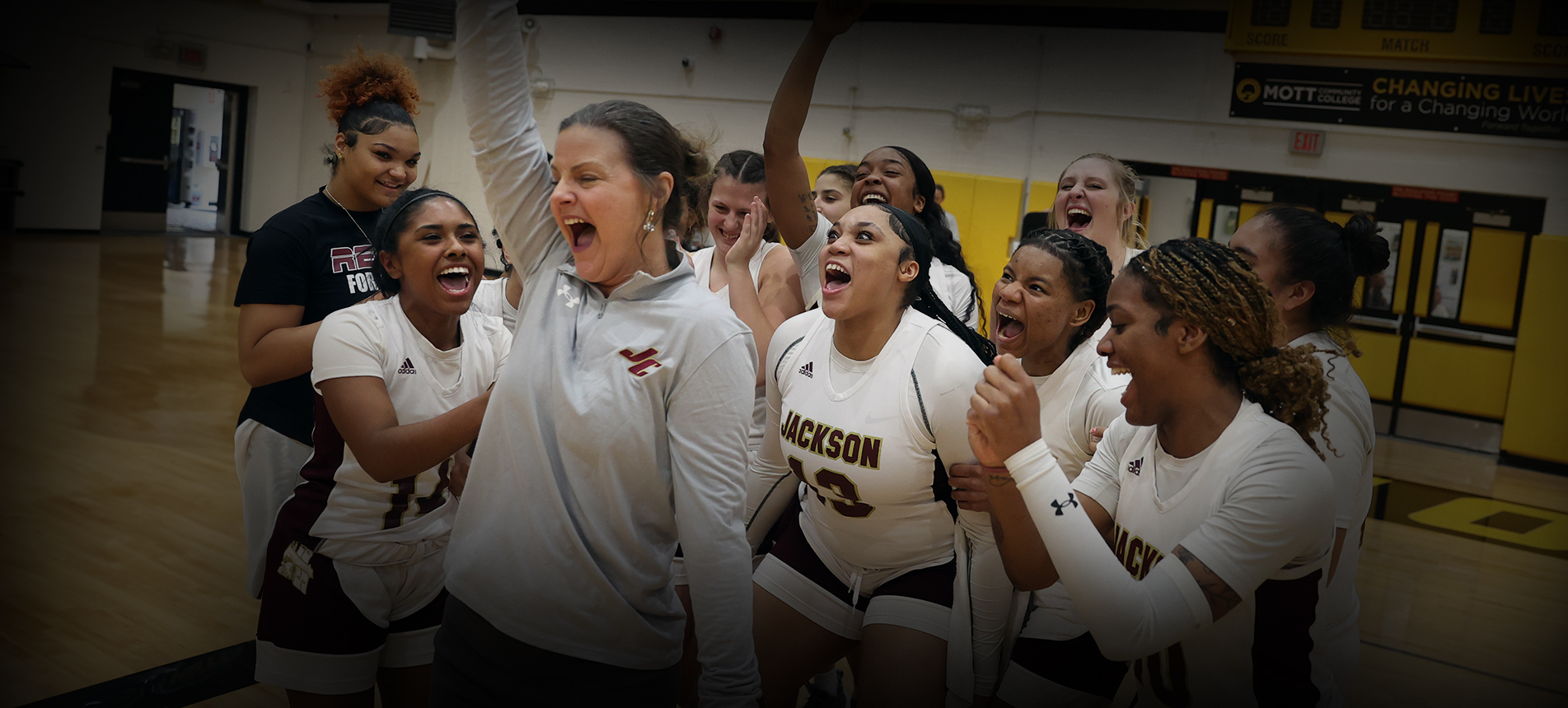 Women's basketball team celebrating win